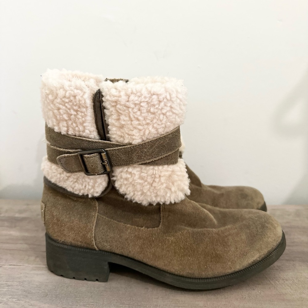 UGG Brown Suede Shearling Cuff Ankle Boots